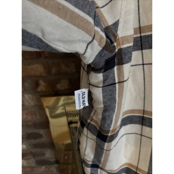 Men’s Old Navy Sherpa Lined Shacket Size XL Tan & Blue Plaid New - Picture 4 of 8